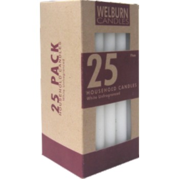 White Unscented Household Candles pack of 25