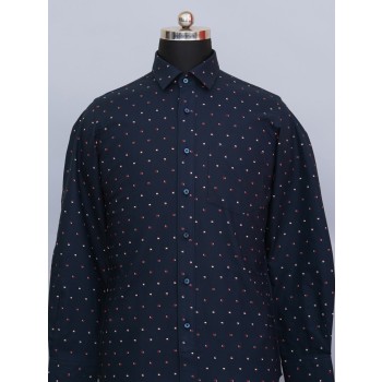 Navy Cherry Bloom Printed Shirt
