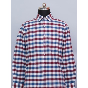 White Serenade Shirt With Blue And Maroon Medium Checks